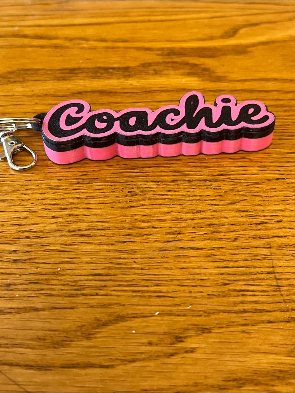 Coachie Pink and Black Layered Acrylic Keychain Charm